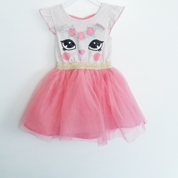 Little Lass Kitty Cat Print Peach Tutu Skirt Dress Size 3T - Picture 2 of 12